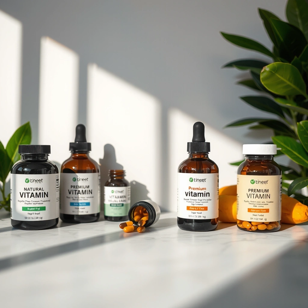Premium natural vitamin supplements in elegant packaging