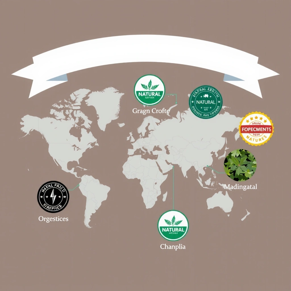 Global natural ingredient sourcing map showing certified suppliers worldwide